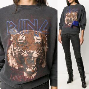 NWT Anine Bing Tiger Oversized Sweatshirt Black Crewneck Cotton Fleece Sz Small